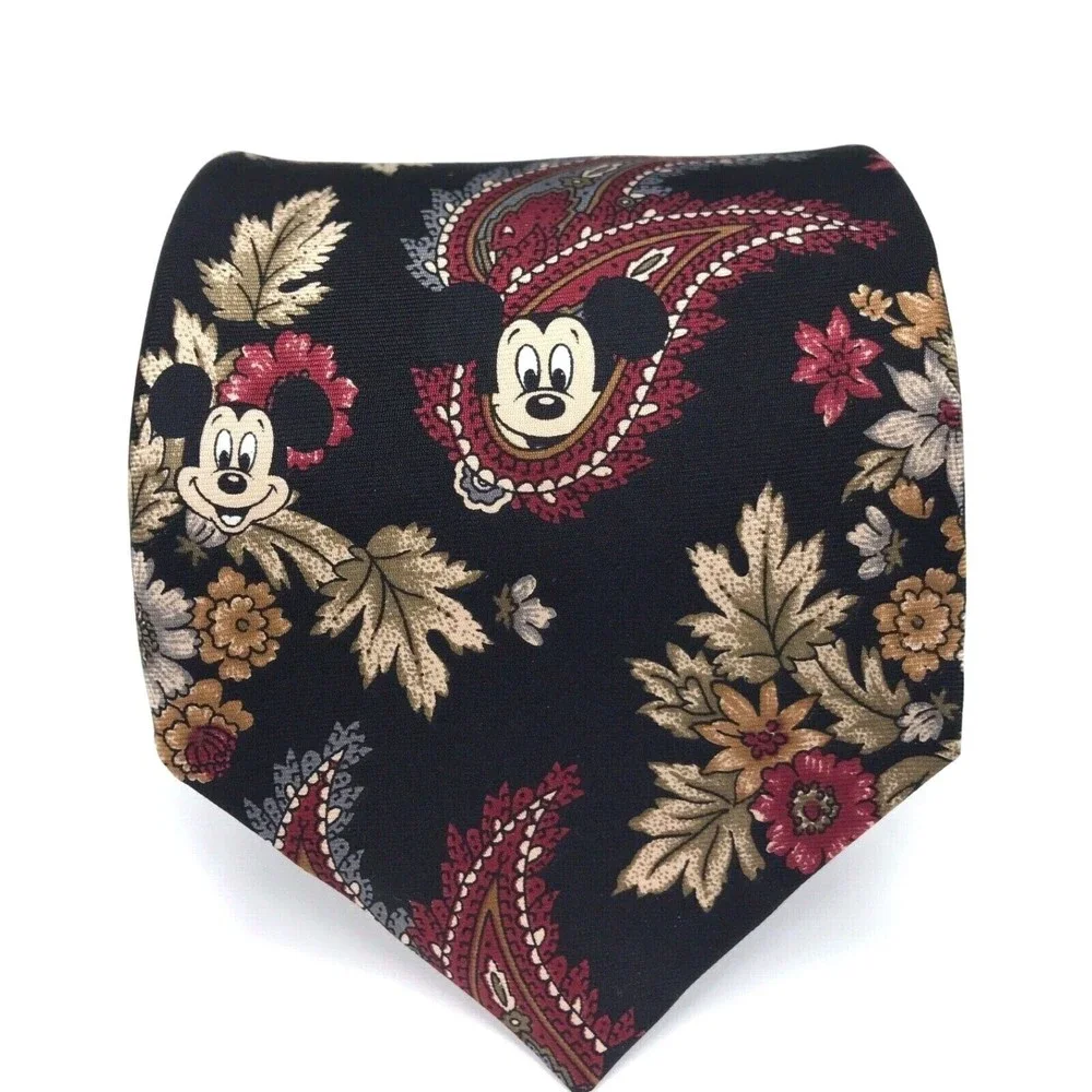 Walt Disney Mickey Mouse Tie Paisley Floral Elegant Vintage Novelty Character
